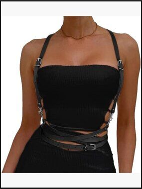 Vegan Leather Harness Belt Adjustable Punk Goth Rave Festival Chain Waist